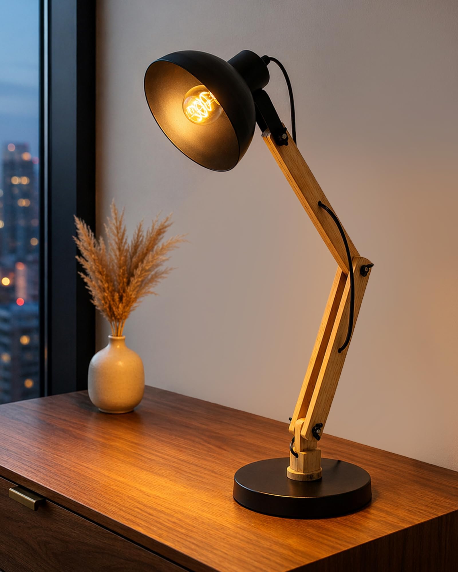 Homesake® Sculptural Hand Carved Wood Table Lamp, Bedside Night Lamp for Bedroom & Living Room, Decorative Lamp Light|Bulb Included|Incandescent with Square Antique Base, Bird Shade
