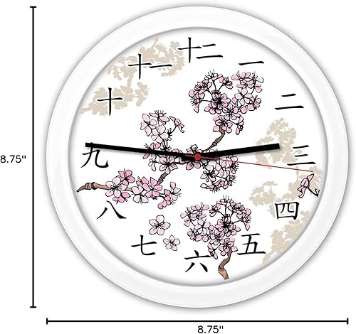 Miniatura 2 de White Japanese Cherry Blossom Wall Clock - Chinese Kanji Numerals Decor Gift