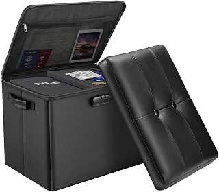 DocSafe Fireproof Storage Ottoman with Lock - Waterproof Folding Footstool Chest, 17" Holds 440lbs, Secure Hidden Storage, Black