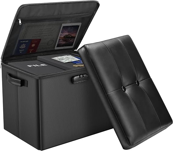 DocSafe Storage Ottoman with Lock, Fireproof Document Box with Lock