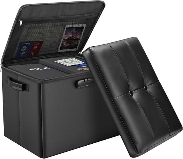 DocSafe Storage Ottoman with Lock,Fireproof Folding Ottoman Foot Rest St...
