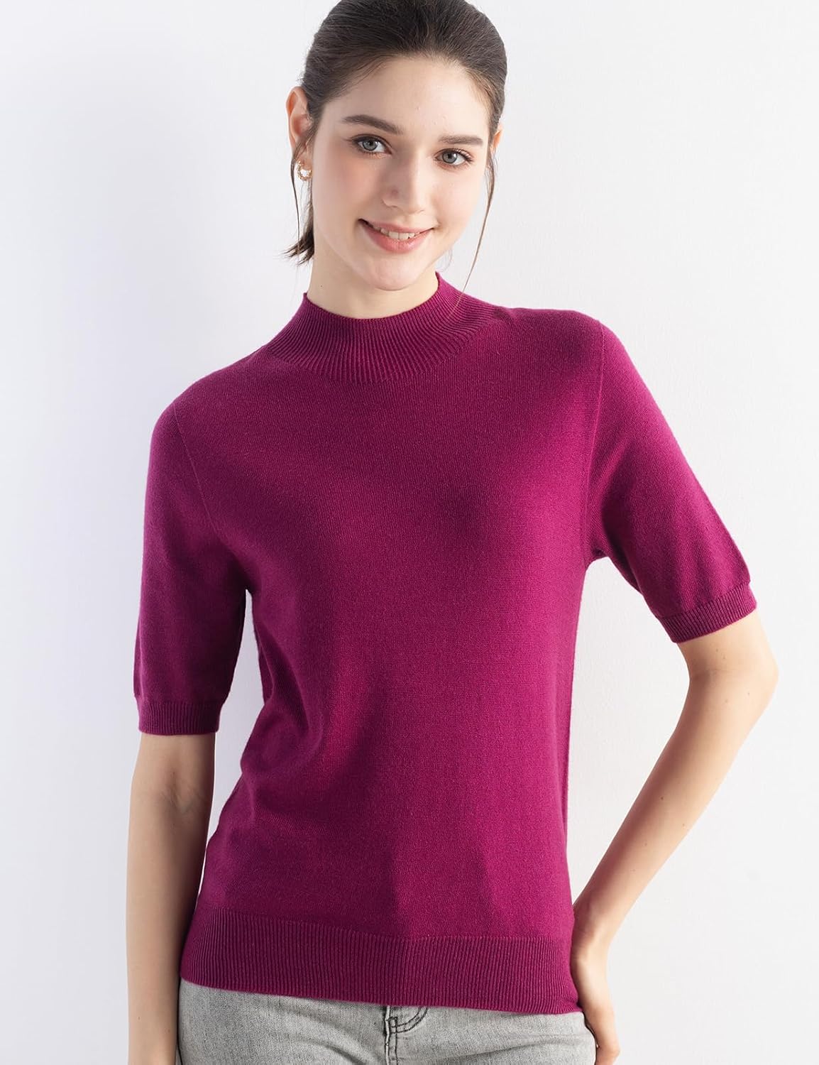 Women's Merino Wool Blend Sweater 2025 Fall Winter Mock Neck Short Sleeve First-Line Ready to Wear Seamless Sweater - Image 2