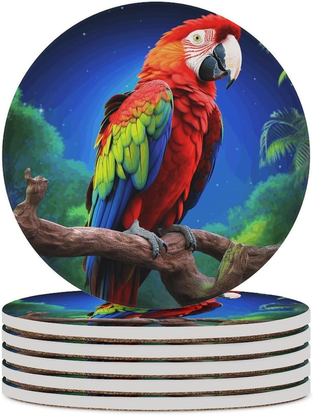 Parrot Coasters for Drinks Absorbing Round Ceramic Stone Coaster with Cork Base Coffee Cup Beverage Table Cup Mat Modern Style Bar Coaster Set for Home Decor