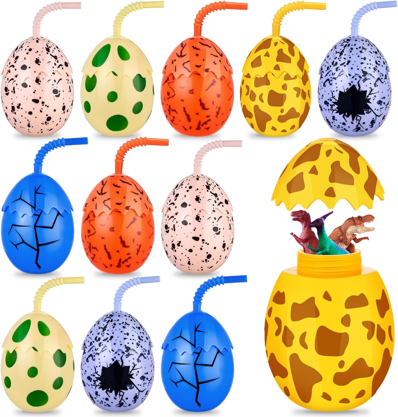 Maxcheck 12 Pcs Kids Dinosaur Party Favor Cups with Lids and Straws,10 oz Egg Dinosaur Cups for Birthday Party Decorations Dinosaur Theme Party Supplies for Boys Girls