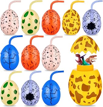 Maxcheck 12 Pcs Kids Dinosaur Party Favor Cups with Lids and Straws,10 oz Egg Dinosaur Cups for Birthday Decorations Dino Egg Theme Party Supplies for Boys Girls