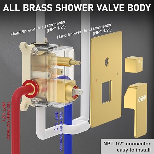 Miniatura 203 de IRIBER - Sistema de ducha de lluvia con cabezal de ducha fijo y de mano de alta presión cepillado níquel,Oro cepillado,Cromado,Oro rosa