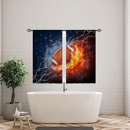 Miniatura 3 de ANHOPE Cortinas de fútbol para niños, con temática deportiva, cortinas de ventana con diseño de fuego, rugby, llama, trueno, rayo, bolsillo para