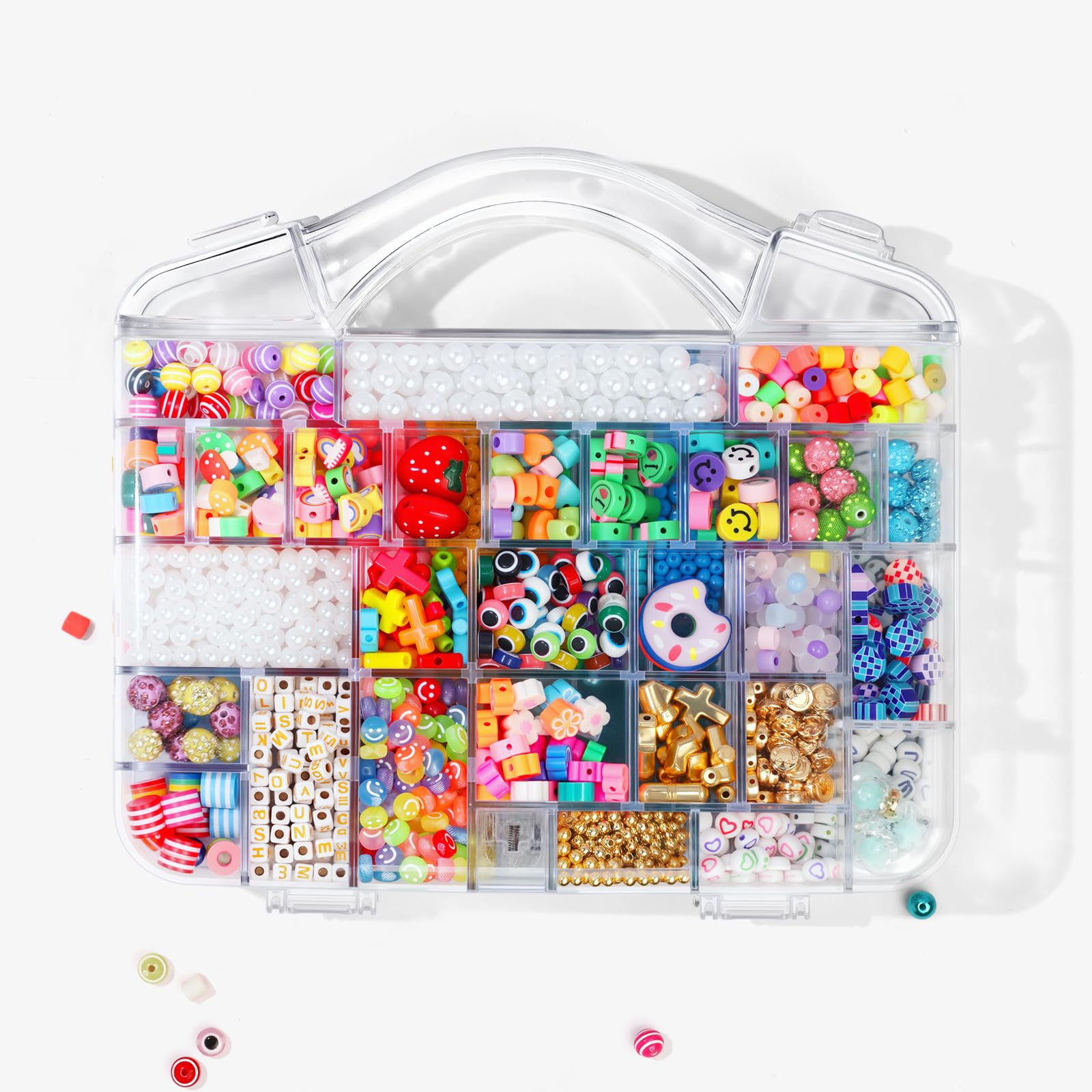 Kit per la creazione di braccialetti con oltre 2000 perline (50 tipi) – Pony, Kandi, argilla polimerica, faccina sorridente e lettere perline per la creazione di gioielli, set fai da te con