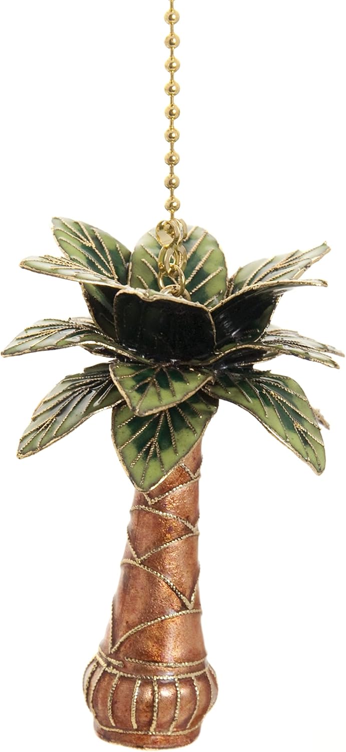 Value Arts Handmade Green Cloisonne Palm Tree Fan Pull