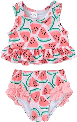 Miniatura 9 de YOUNGER TREE Traje de baño de verano para niñas pequeñas sin mangas a rayas traje de baño de dos piezas bikini de playa Rosado