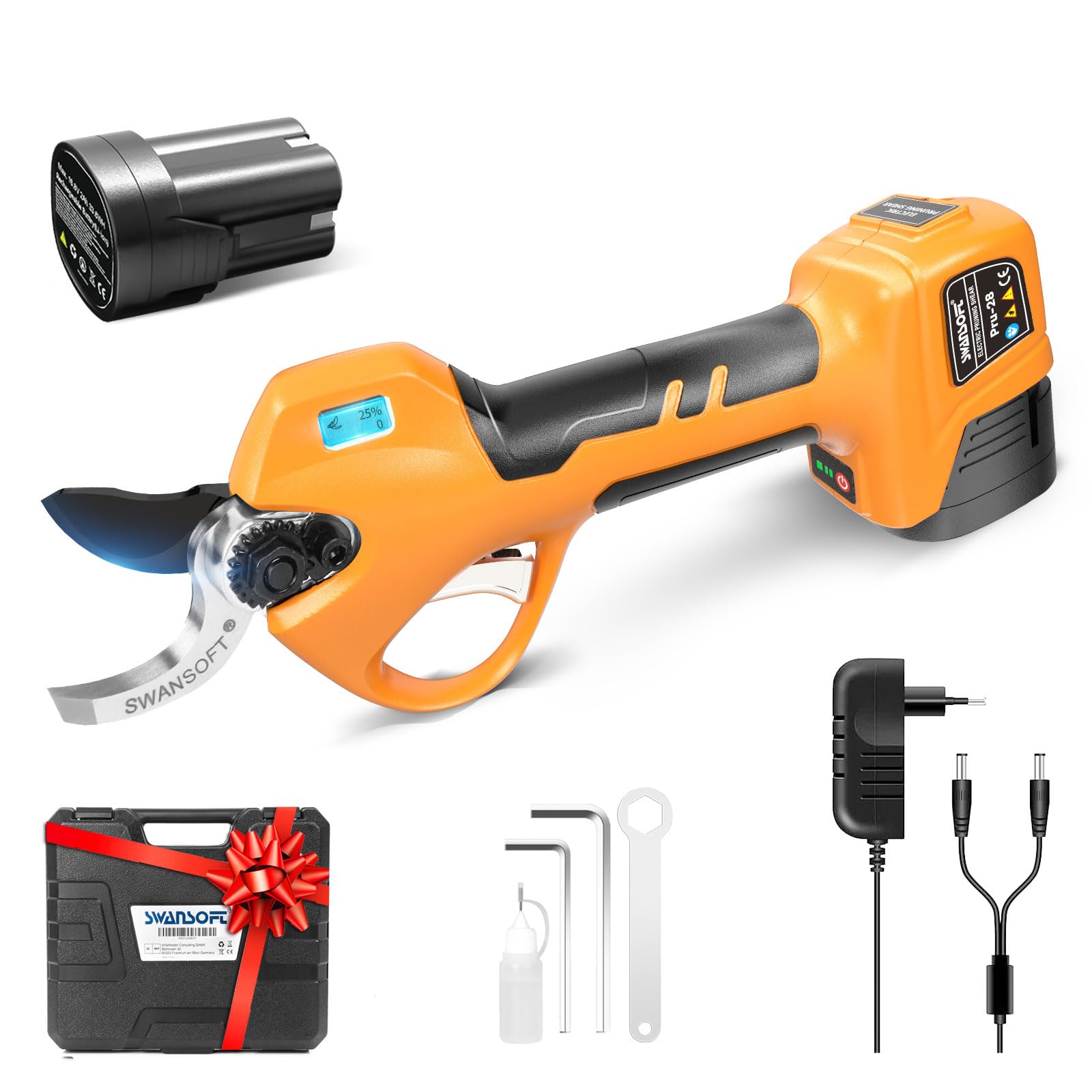 [Léger Et Sûr, Modèle D'Entrée De Gamme Professionnel] SWANSOFT PRU28 Secateur Electrique sans Fil,28mm 16,8V 850W Sécateur Électrique sans Fil pour Vigne, Olivier, Arbre Fruitier, Jardinage,Vergers