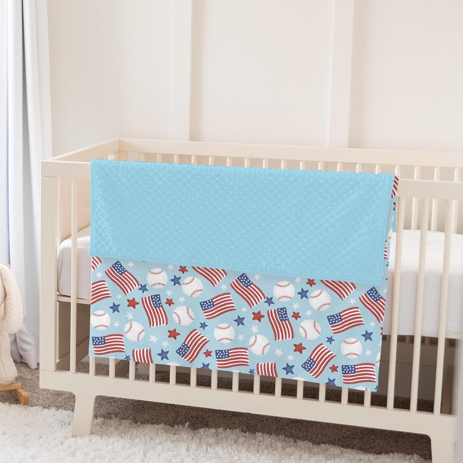 American Flag Baseball Baby Blanket for Girl Boy 4th of July Baseballs Stars Soft Mink Dotted Backing Double Layer Swaddle Blanket Patriotic Sports Bed Throws for Newborn Infant Toddler Nursery 30x40