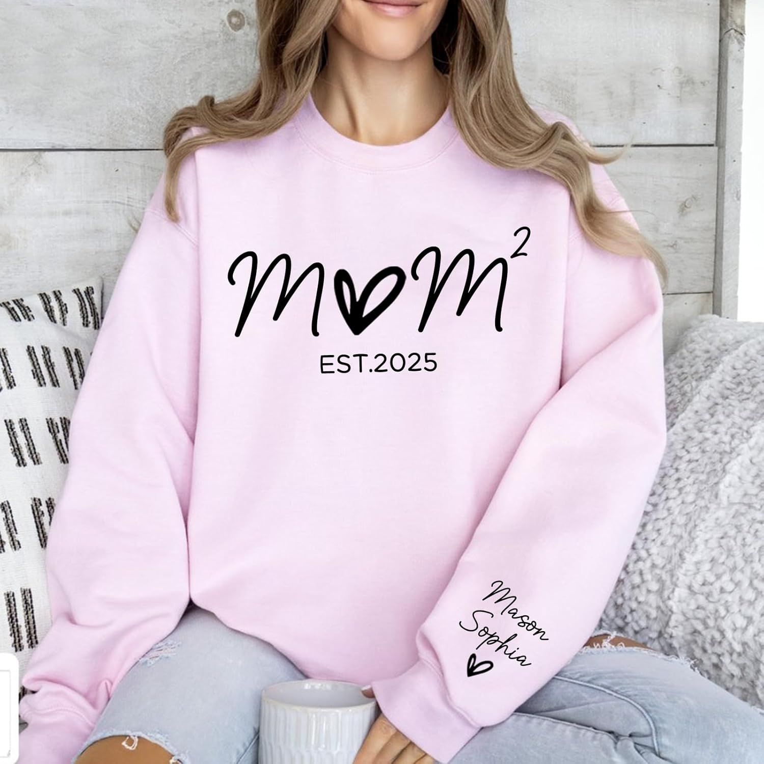 Custom Mama Sweatshirt with Kid Names on Sleeve, Personalized Printed Name Mom Sweatshirt for Women, Est 2025 Sweater, Mother’s Day Birthday for Mom - Image 4
