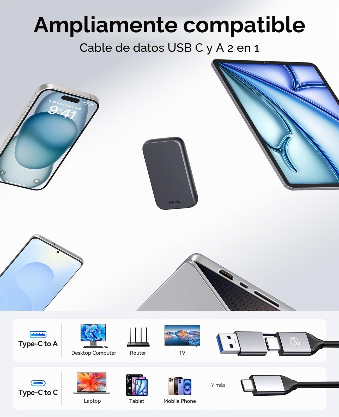 ORICO Disco SSD Externo 2 TB, Ultra Rápido Lectura 2000 MB/s, Escritura 1800 MB/s, USB-C 3.2 Gen2, Almacenamiento Portátil para iPhone 15+, Mac, Ordenador PC, Móvil y Consola de Juegos, Z20