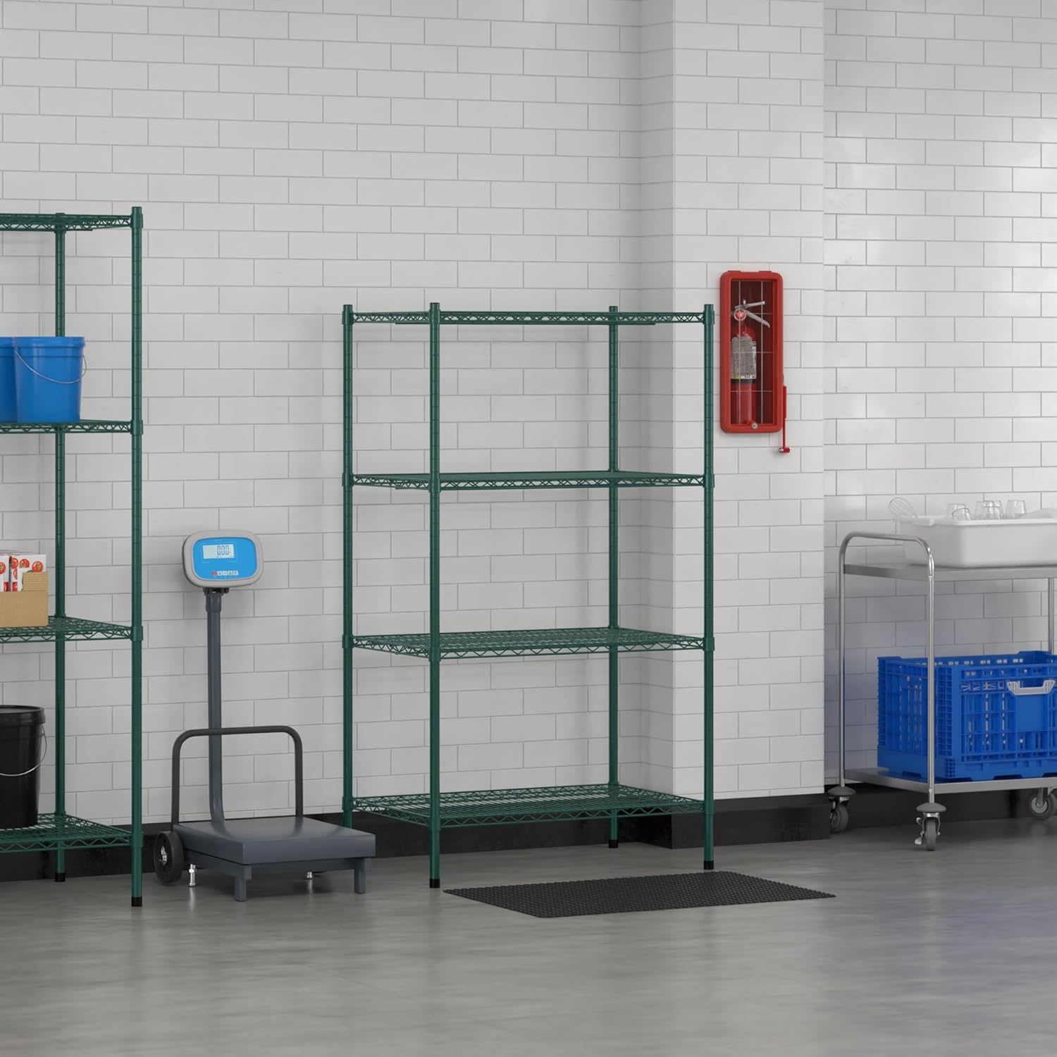 Commercial NSF Listed Green Epoxy Stationary Wire Shelving Kit 24" x 36" x 64", with 4 Shelves Perfect for Warehouse, Walk-in Refrigerator, Freezer, Grocery Store, Restaurant, Dishroom