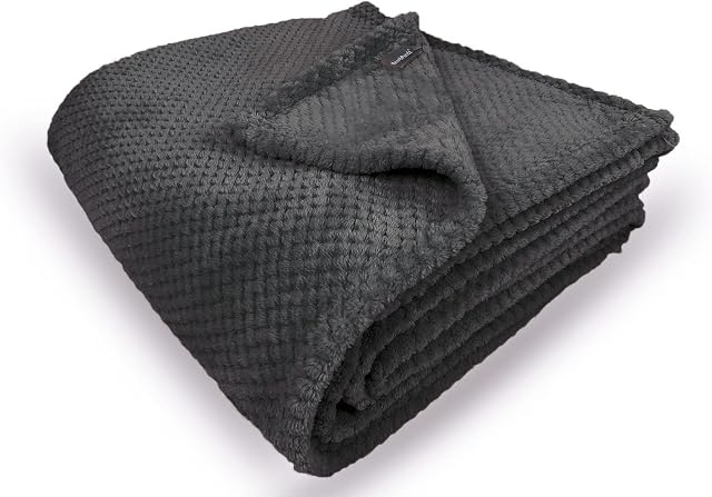 Bear & Panda Waffle Flannel Fleece Mink Throw - Sofa /Bedspread/ travel Blankets Honeycomb Super Soft, light-weighted, Warm, Cosy Large Size Single, Double, King - Charcoal Single (127 x 152 cm)