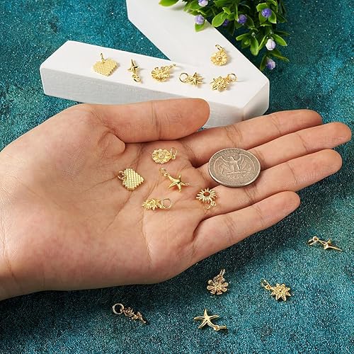 Miniatura 6 de KISSITTY 20 dijes de metal chapados en oro de 18 quilates con forma de corazón de rosa, forma de sol, colgantes para manualidades, collares, aretes,