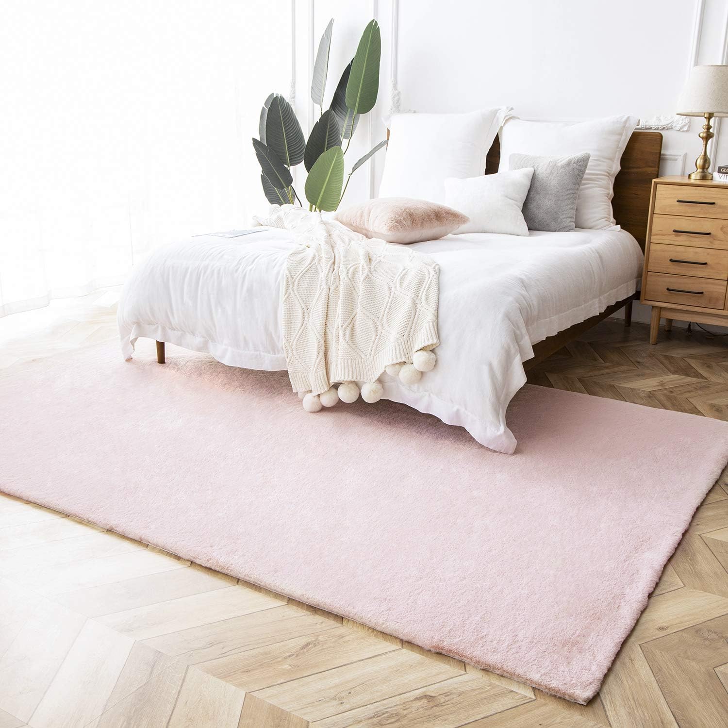 ashler faux fur rug, ultra soft faux rabbit fur, pink area rugs, 6 x 9 feet rectangle, machine washable nursery decor throw rugs for bedroom, kids room, living room 6 x 9 ft pink