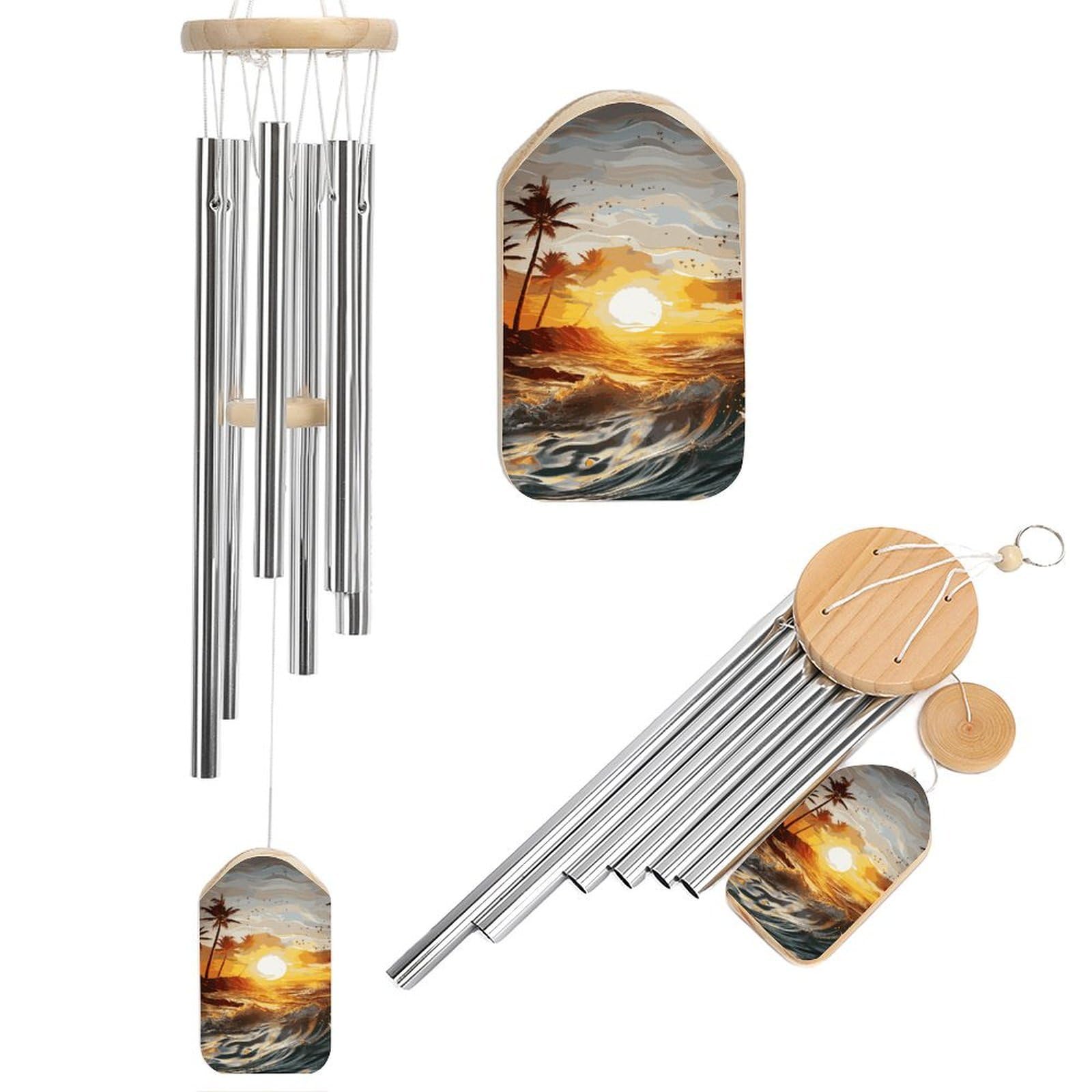 Carillon éolien extérieur en aluminium déco de jardin palmiers et vagues de l'océan