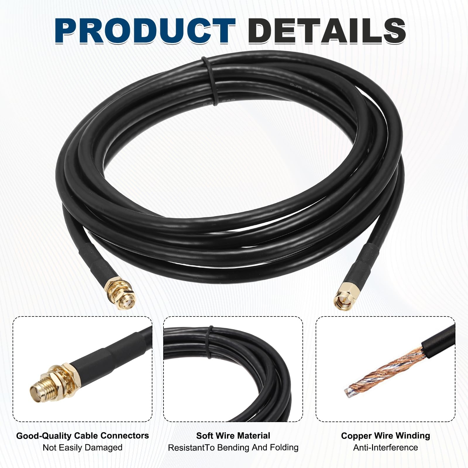 sourcing map KMR/LMR240 Koaxial-Verlängerungskabel, 50 Ohm, 3 m, SMA-Stecker auf SMA-Buchse, RF-Koaxialkabel, Antennenkabel, Verlängerung mit Stecker für 3G, 4G, 5G, LTE, Ham, WLAN, GPS, RF-Radio