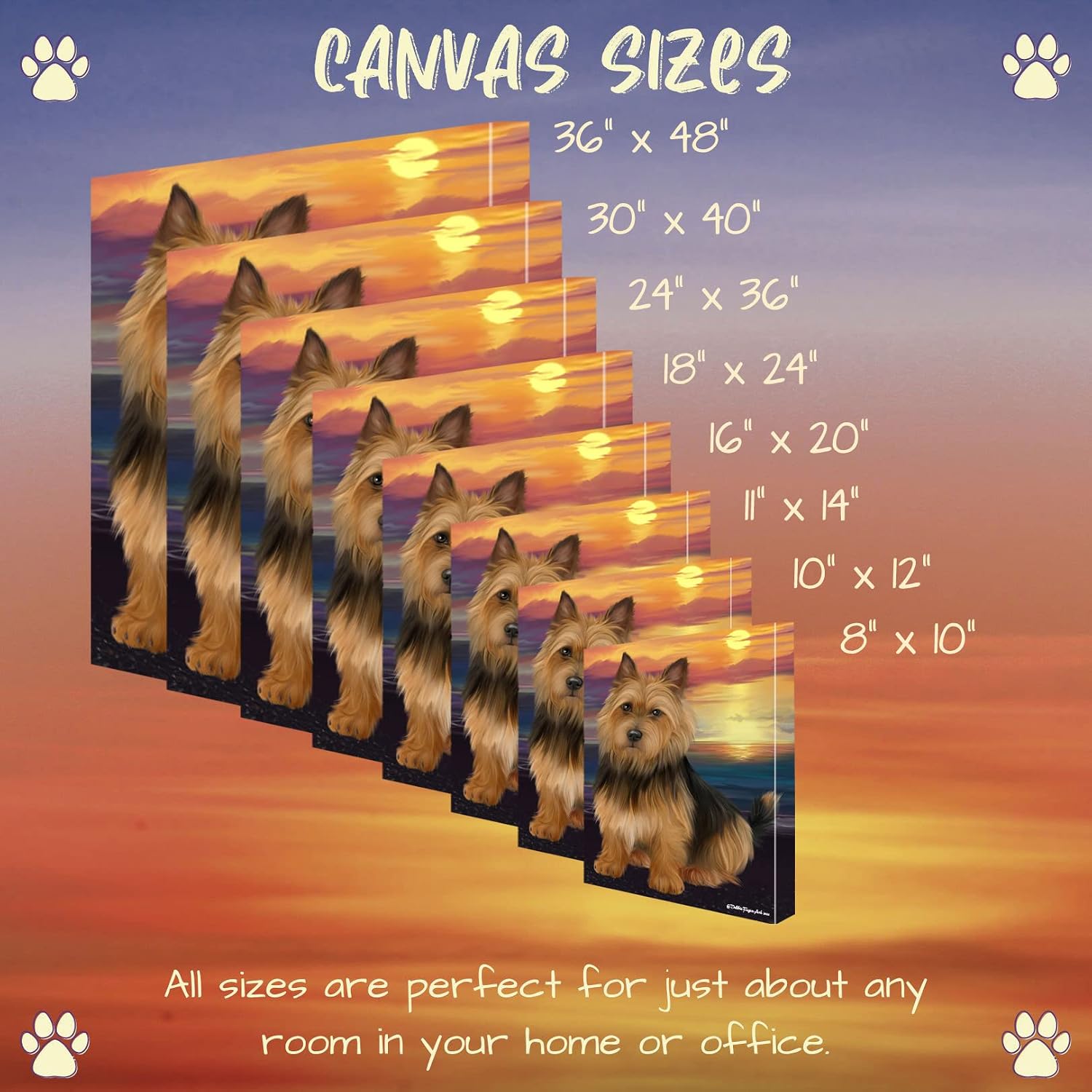 Doggie of the Day Sunset with Australian Terrier Dogs Canvas Wall Art - Premium Quality Ready to Hang Room Decor - Flat Rolled 11" x 14"