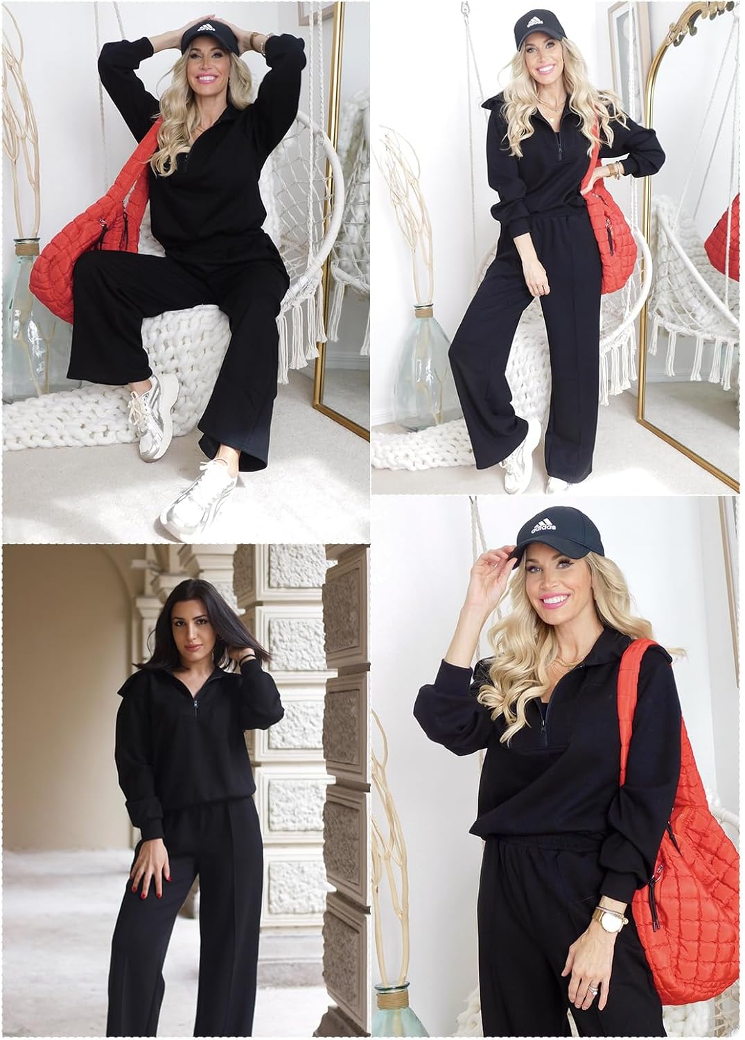 Aleumdr Two Piece Outfits Half Zip Sweatshirt Sweatsuit Lounge Sets for Women Matching Set Wide Leg Sweatpant Tracksuit - Image 5