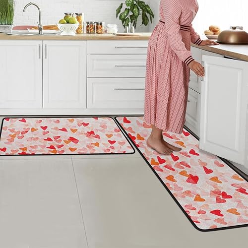 Vista 42 de Tapete de cocina acolchado antifatiga, estilo pintura al óleo, flores, juego de 2 piezas, duradero, resistente a las manchas, parte inferior Pintura