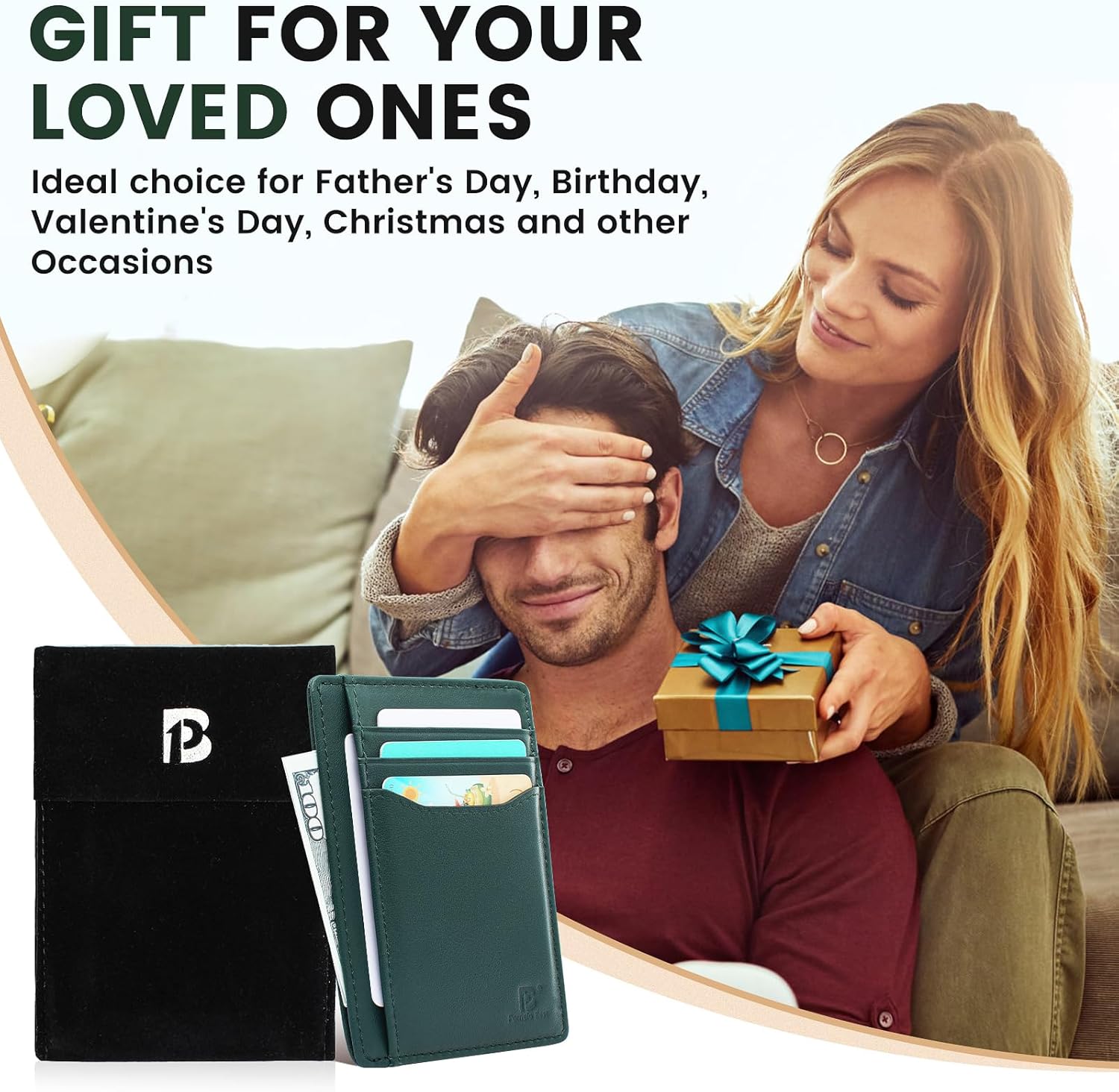 Pomelo Best Top Grain Genuine Leather Wallet for Men and Women, Slim Minimalist Front Pocket RFID Blocking Card Holder for Travel, Gifts, Dark Green - Image 7