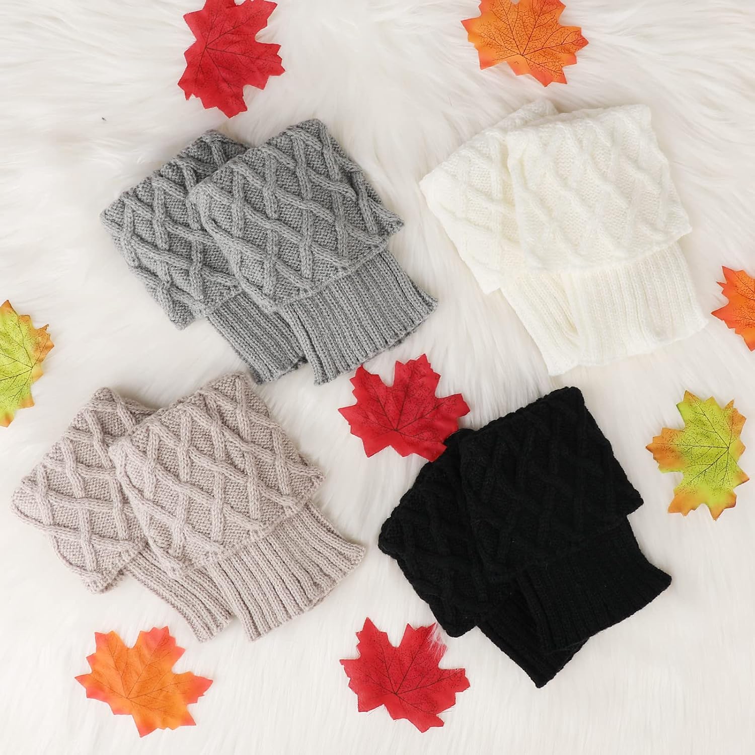 PHOGARY 4 Pairs Winter Warm Boot Cuffs for Women, Crochet Knitted Boot Socks Short Leg Warmers Boot Topper Socks Leg Cuffs
