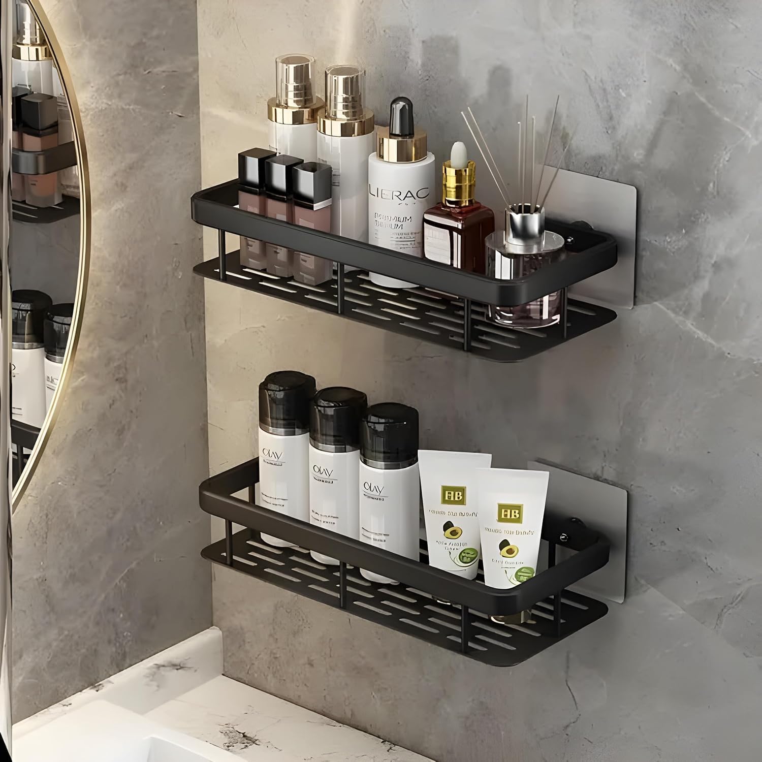 Kitchwell Self-Adhesive Multipurpose Wall Mounted Bathroom Shelves | Space-Saving Storage Organizer Racks for Bathroom and Kitchen Accessories | Stylish Wall Stand for Home, Office Use (Pack of 1)