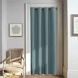 NICETOWN Blackout Greyish Blue Curtain for Living Room - Grommet Solid Thermal Insulated Sound Dampening Doorway Window Curtain Drape for Bedroom/Sliding Door (1 Panel, W46 x L80)