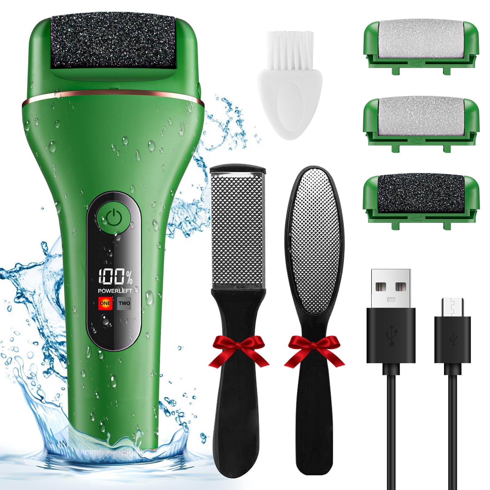 Lima Eléctrica Pies Durezas,Ribitek Profesional Quita Durezas para Pies Electrico Callos Pies Eliminar,Lima Pies Durezas Eliminar Recargable e Impermeable con 3 Rodillos y 2 Velocidades