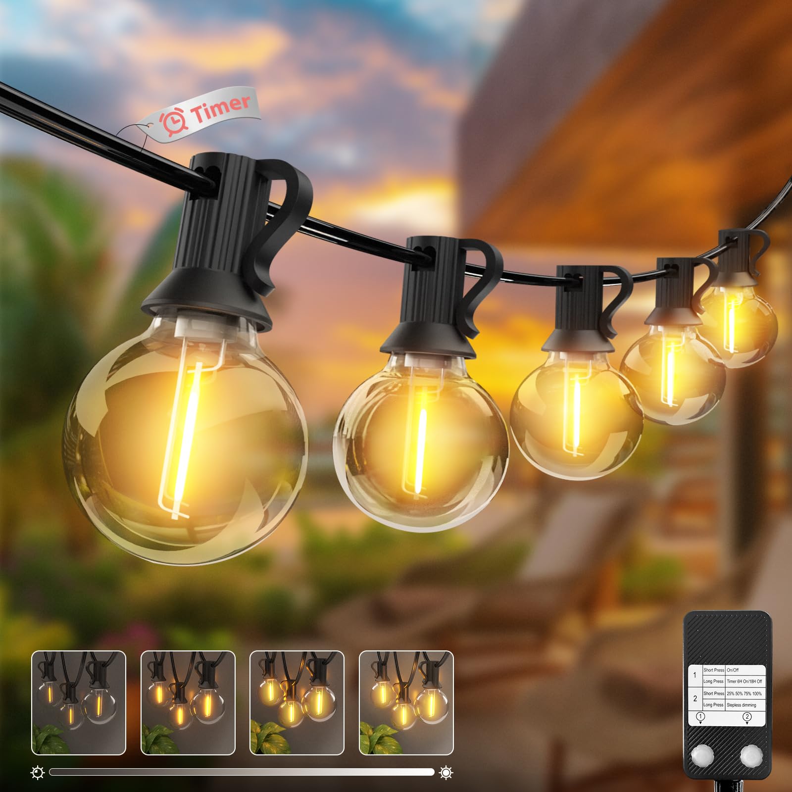 Kolpop Outdoor Festoon Light Mains Powered with 【Timer & Dimmable】 23M/76FT String Lights, 30+3 LED Bulb with Shatterproof, Waterproof Garden Lights for Outside Pergola Party Gazebo