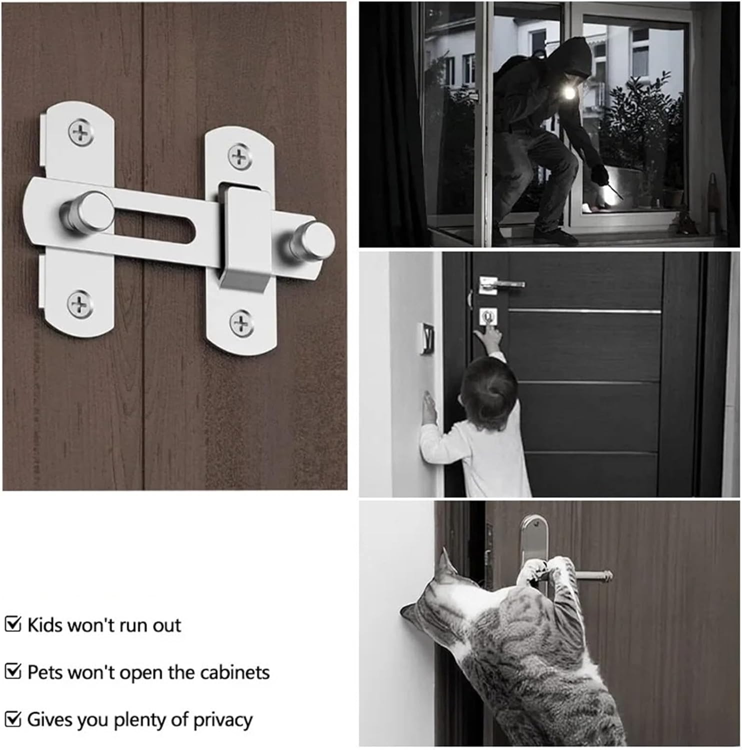 Flip Latch 1/3/5pcs 180Degree Stainless Hardware Gate Latche Barn Door Lock Right Angle Door Latch Spring Fixed Lock for Window Closet for Barn Door, Sliding Door(Silver-5pcs)