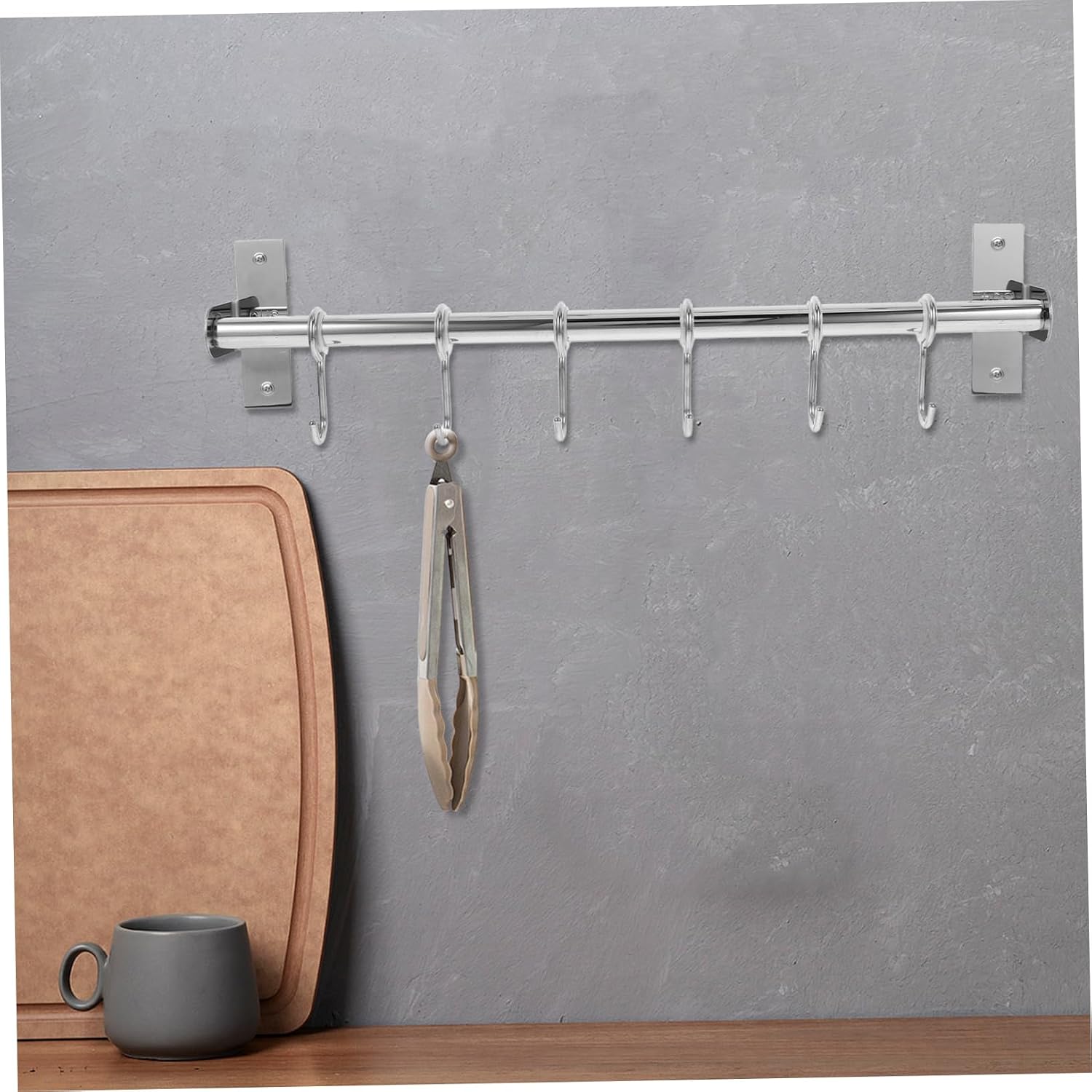 Stainless Steel Kitchen Hook Rack No-Punch Multifunctional Wall Hanger for Home and Bathroom Hooks for Towels Utensils and Accessories Silver