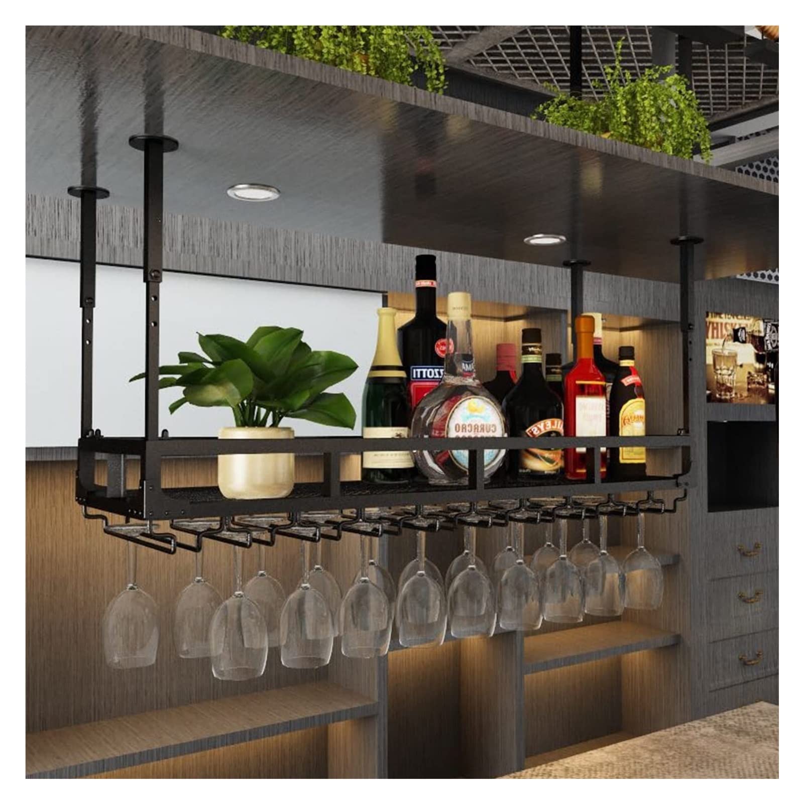 Bar à la maison et support de verre à vin au plafond réglable LUNEZY