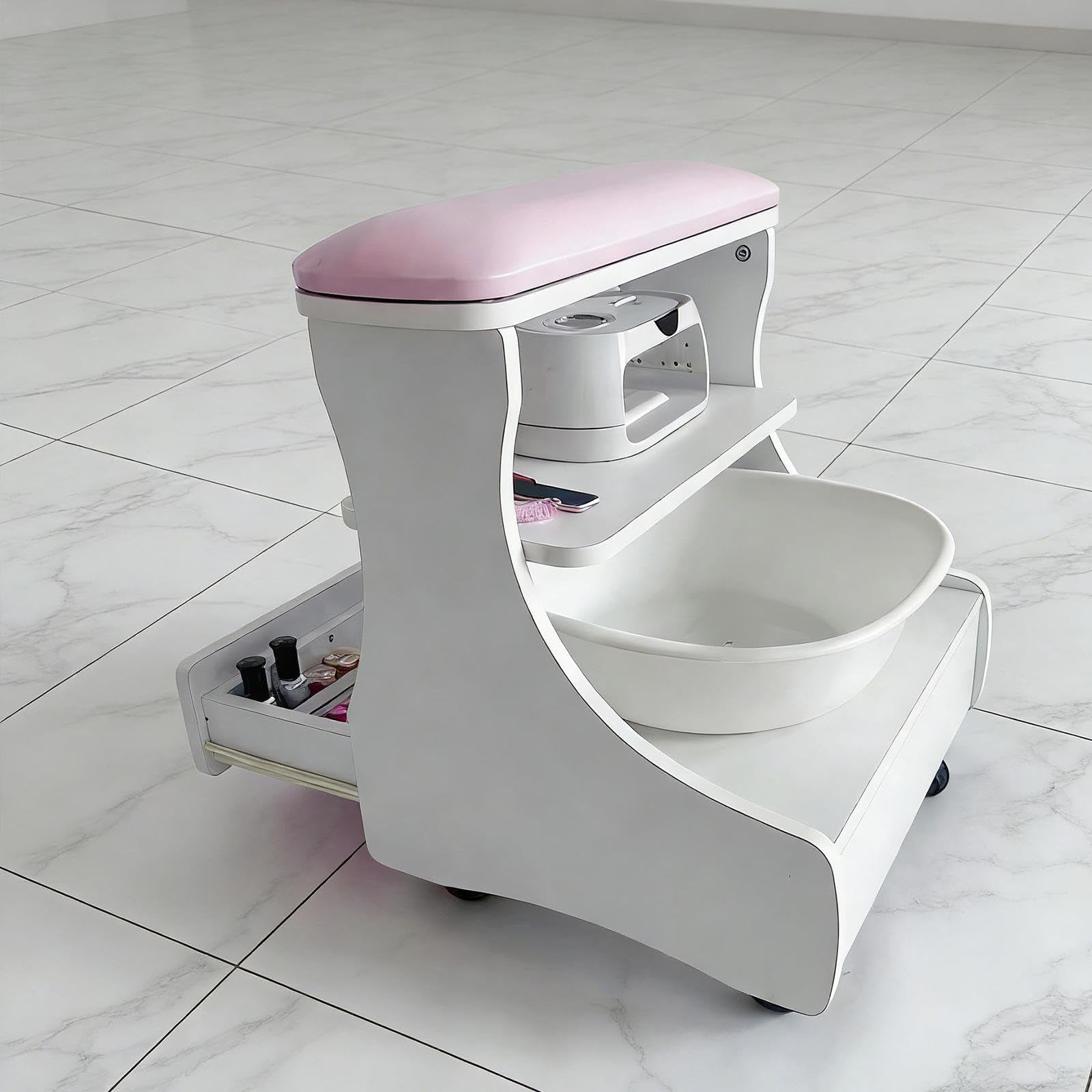 Pedicura Soporte Pedicura Pedicura Pie Pedicura Pie Pedicura Estación Manicura Soporte Móvil Ergonómico con Cajón para Utensilios Adecuado Pa, Rosa