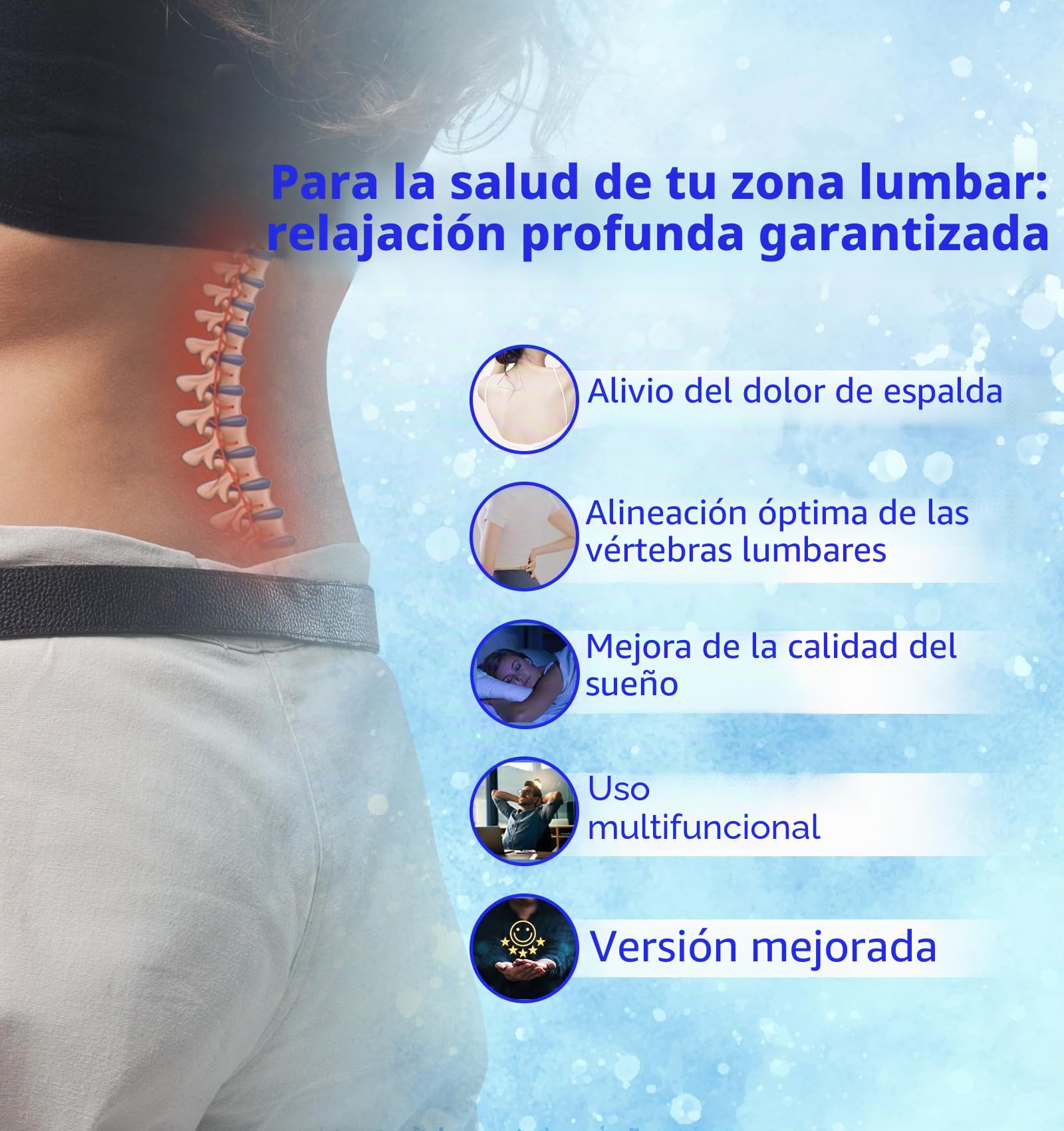 Cojín lumbar ortopédico ergonómico de espuma viscoelástica para la espalda y el sofá – Alivio en la espalda baja – Funda extraíble lavable