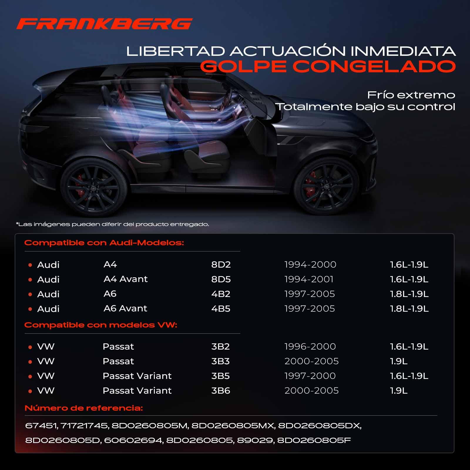 Frankberg Compresor de aire acondicionado 1-Polos Compatible con A4 8D2 1.6L-1.9L 1994-2000 A6 4B2 1.8L 1.9L 1997-2005 Passa.t 3B2 1.6L-1.9L 1996-2000 Replace# 8D0260805