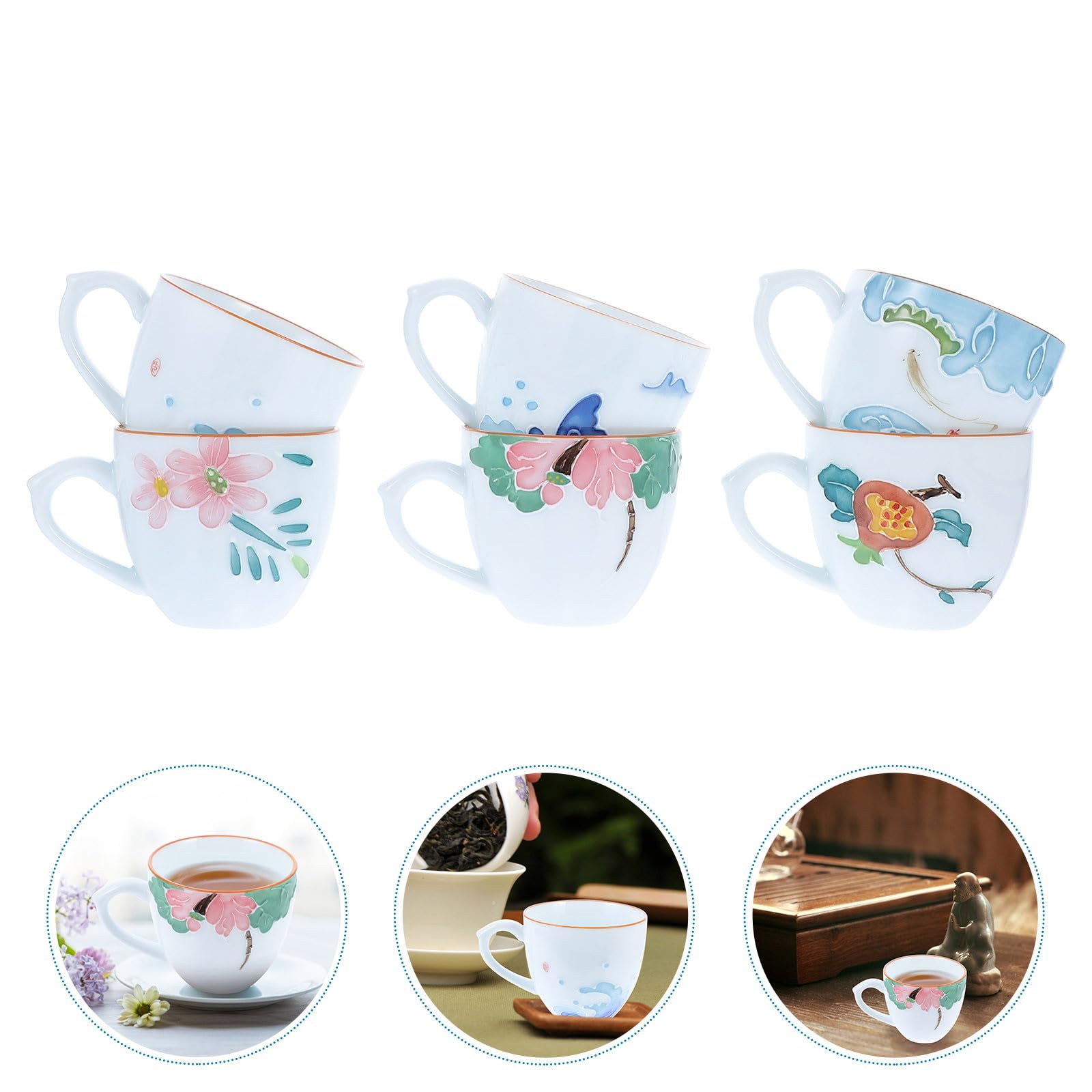 Set 6 Tazze da Tè in Resistente al Calore Design Retro e Unico Tazze per Riunioni di Tè