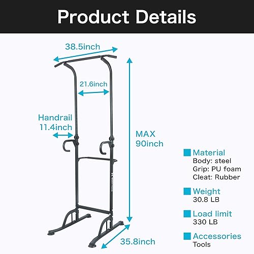 Miniatura 6 de BODYTECH Power Tower - Estación de inmersión para entrenamiento de gimnasio en casa, fitness. Soporte de barra de dominadas para entrenamiento
