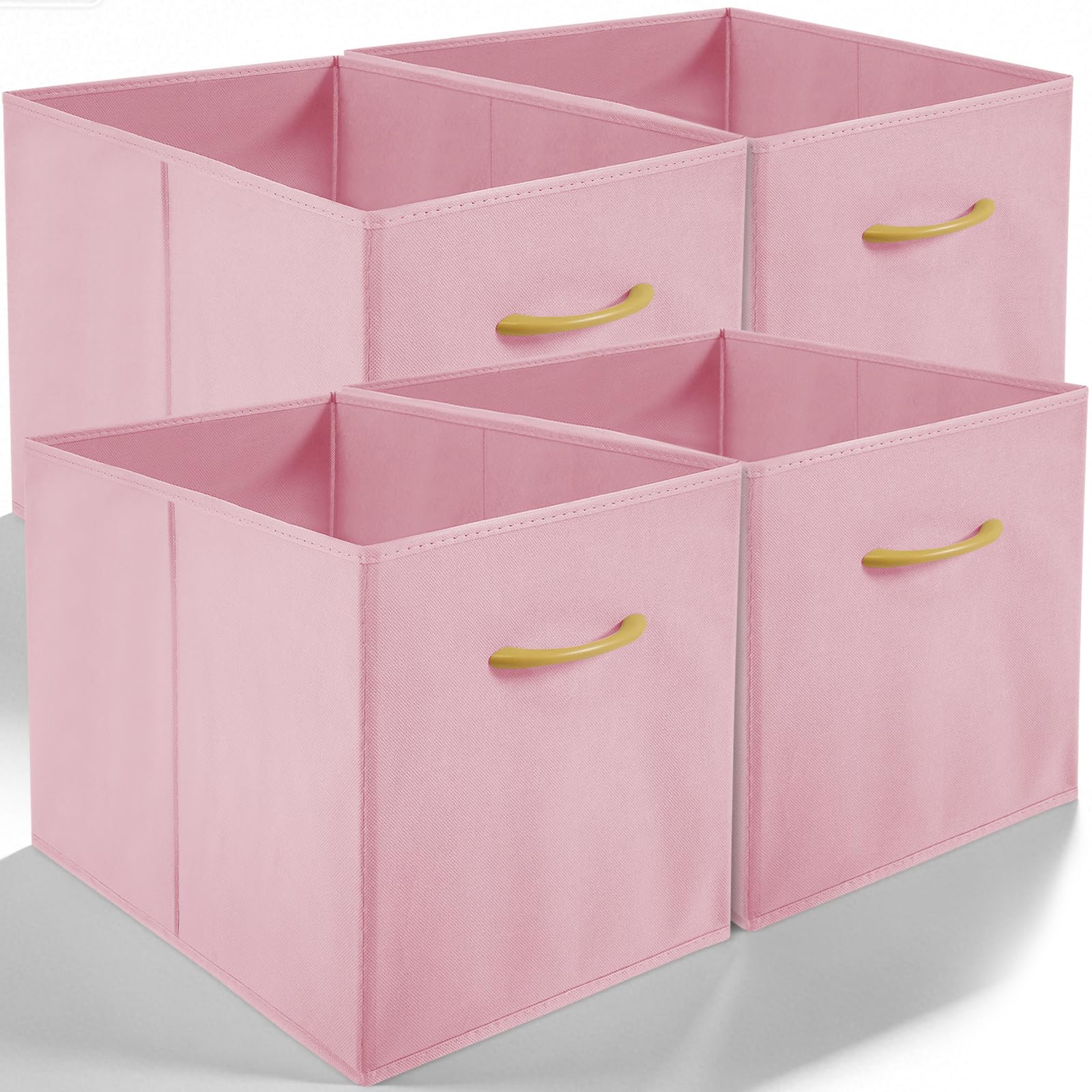 Amazing Tour 4 PCS Cube Storage Boxes 33x38x33 Pink,Foldable Fabric with Handles Collapsible for Home Office Nursery Organiser - Clothes Basket Containers