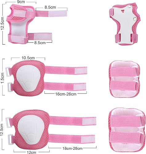 Miniatura 7 de WayEee Juego de casco de bicicleta para niños, rodilleras, juego de almohadillas para casco, juego de equipo de protección ajustable para niñas y