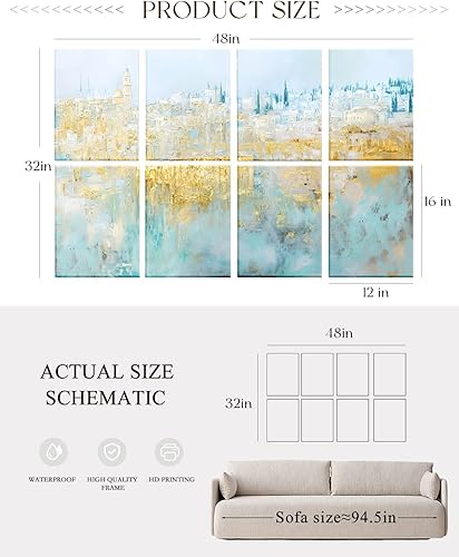 Miniatura 8 de ARPEOTCY Paquete de 8 paneles de lienzo absorbentes de sonido, paneles acústicos de pared de 48 x 32 pulgadas con diseño abstracto de paisaje urbano
