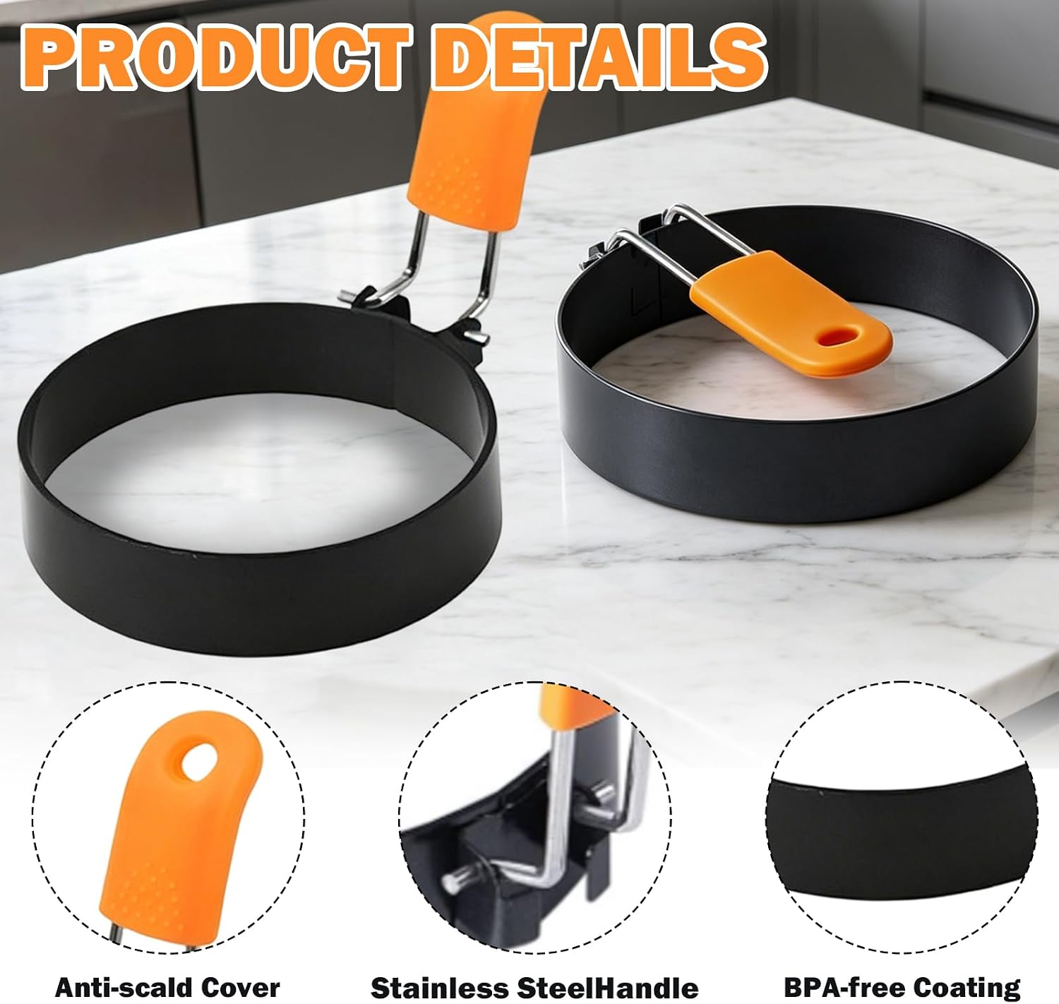 Egg Rings For Frying Eggs,Round Egg Cooker Ring,Fried Egg Ring For English Muffins - Griddle Cooking Shaper For Indoor Camping Breakfast Sandwiches W/Silicone Oil Brush