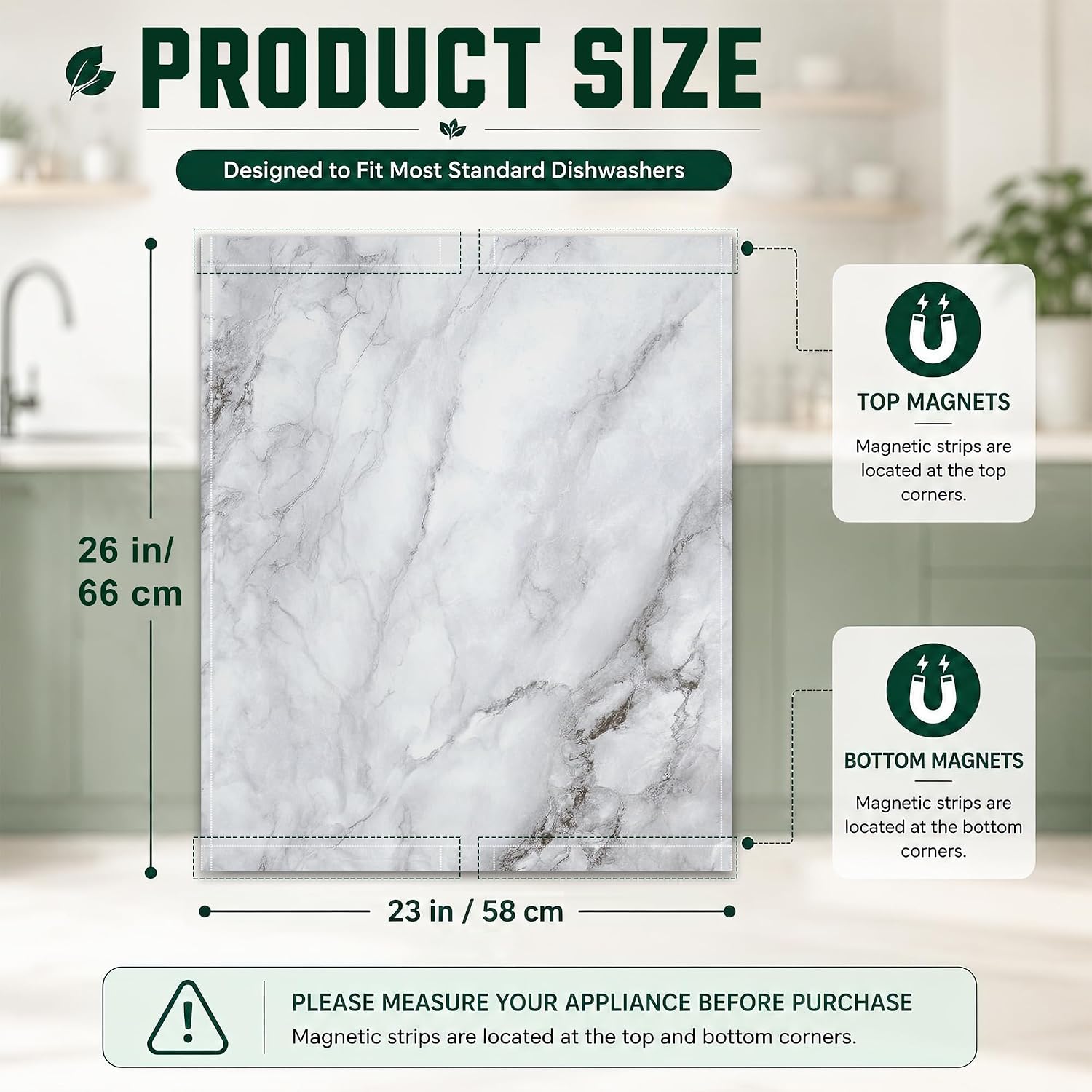Magnetic Dishwasher Cover,White Marble Reusable Magnetic Cover for Home Kitchen Decorative Dishwasher Front Panel Cover 23x26 Inch image 2