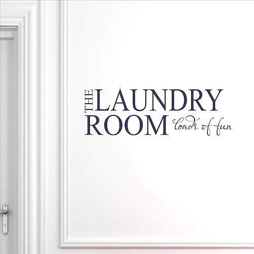 The Laundry Room-Loads of Fun  Decoración de lavandería  Letrero de lavandería  Calcomanía de pared para cuarto de lavado  Azul oscuro