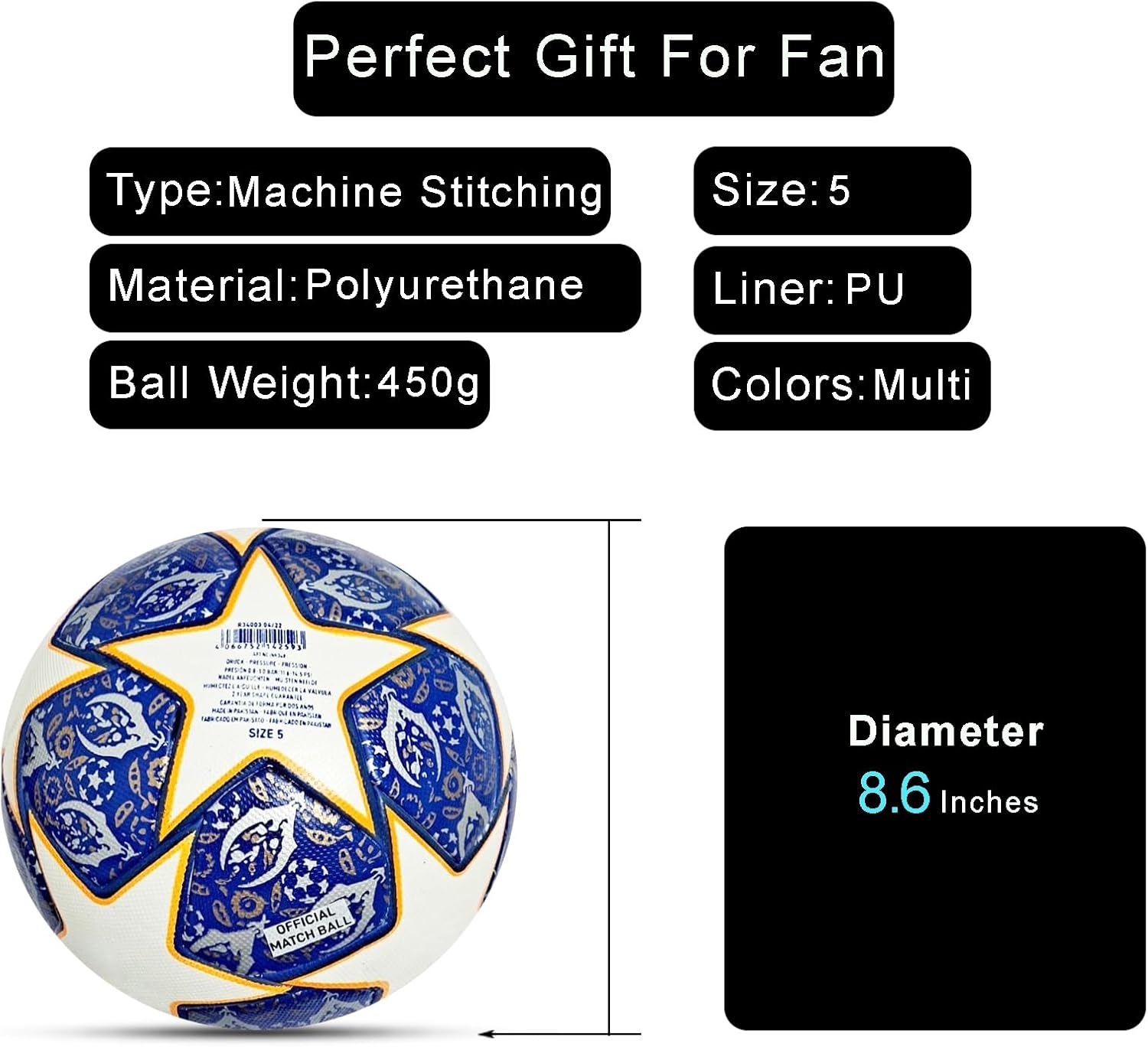Champion League Soccer Ball Size 5 – Pro Match Replica Ball, Durable PU Leather Soccer Ball for Training, Matches & Collectors, All-Weather Performance