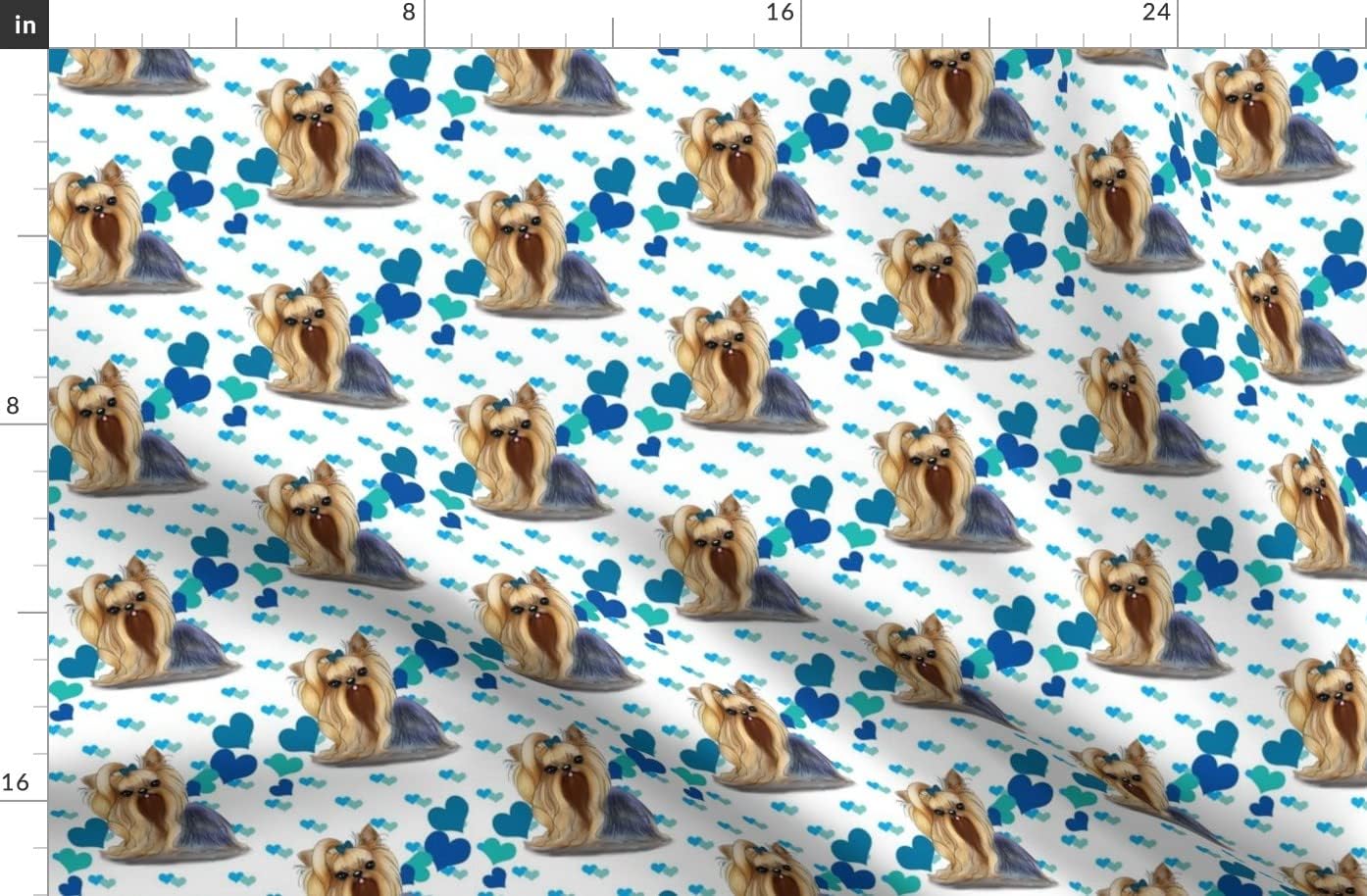 Spoonflower Fabric - Yorkie Blue Hearts Yorkshire Dog Pet Puppy Printed on Organic Cotton Sateen Fabric by The Yard - Sewing Quilting Apparel Home Decor