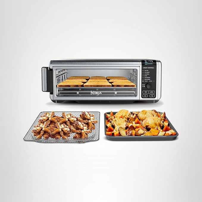 Ninja Digital Air Fry Countertop Oven, 8-in-1 Functionality, 1800W, Flip-Up Design, XL Capacity, Air Fry Basket, Wire Rack & Crumb Tray, Silver, SP101